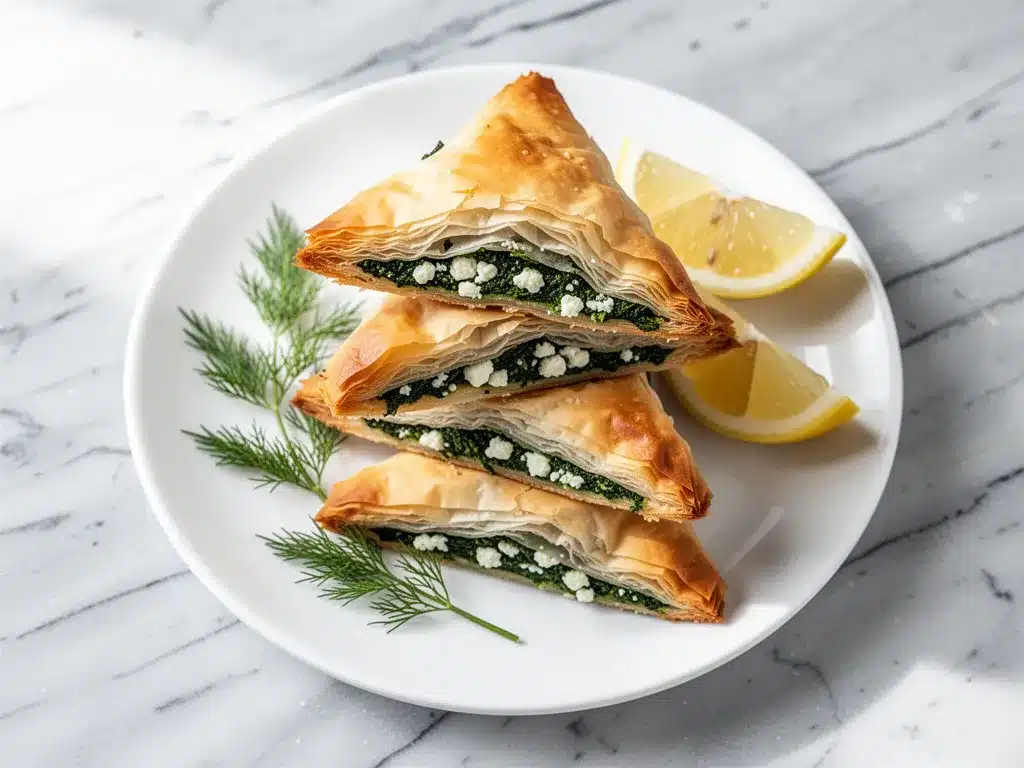 Baked Spinach and Feta Phyllo Triangles: 30-Minute Easy Dinner 4 baked spinach and feta phyllo triangles preparation steps