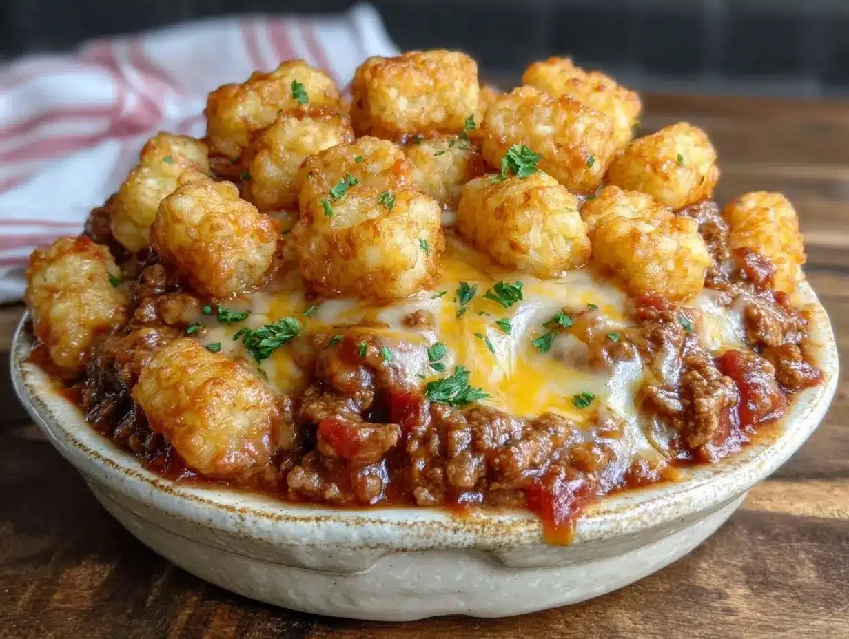 Cheesy Ground Beef Casserole: Easy Tater Tot Dinner 4 cheesy ground beef casserole preparation steps