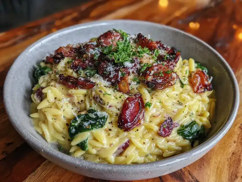 creamy orzo pasta - featured image
