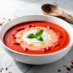 creamy roasted red pepper and tomato bisque - featured image