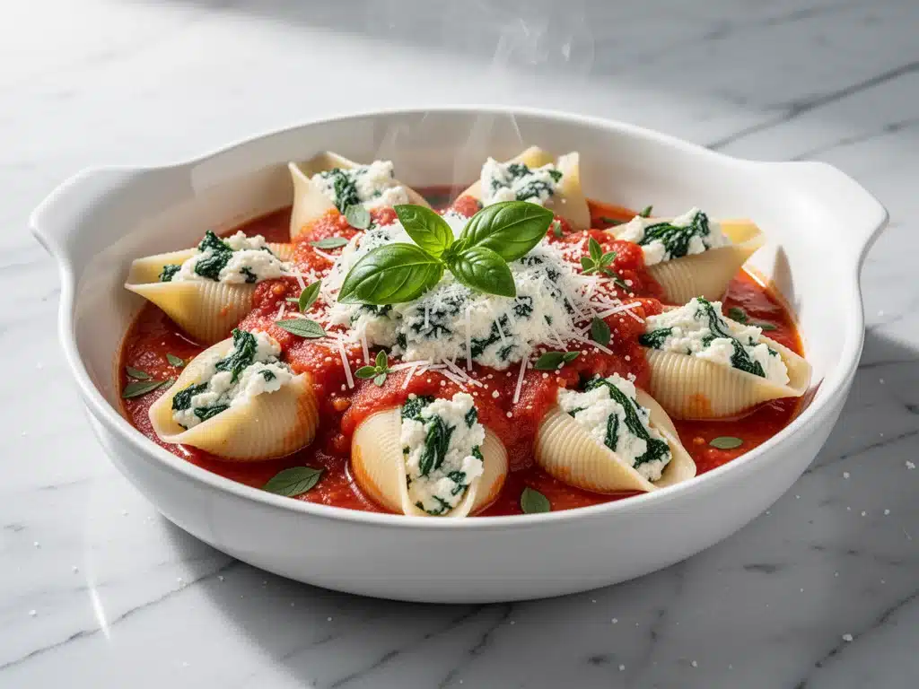 creamy spinach ricotta stuffed shells - featured image