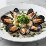 creamy white wine garlic mussels - featured image