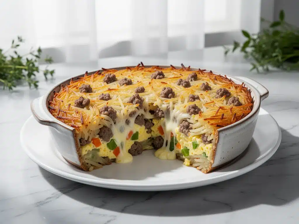 crispy hash brown breakfast casserole - featured image