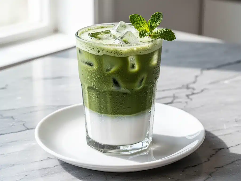 dairy-free iced matcha coconut latte - featured image
