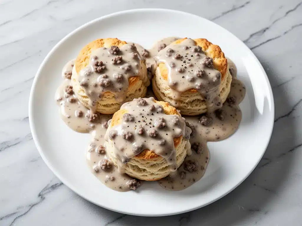 Fluffy Buttermilk Biscuits: 15-Minute Best Sausage Gravy 4 fluffy buttermilk biscuits with sausage gravy preparation steps