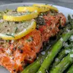 healthy baked salmon with roasted asparagus - featured image