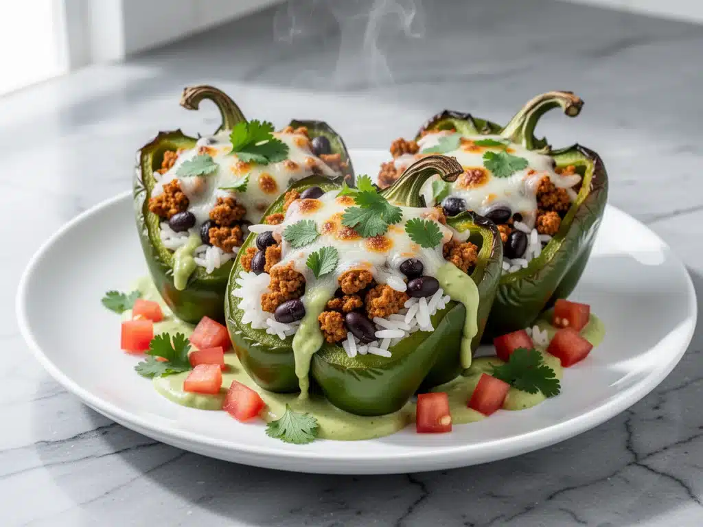 high-protein turkey taco stuffed bell peppers - featured image