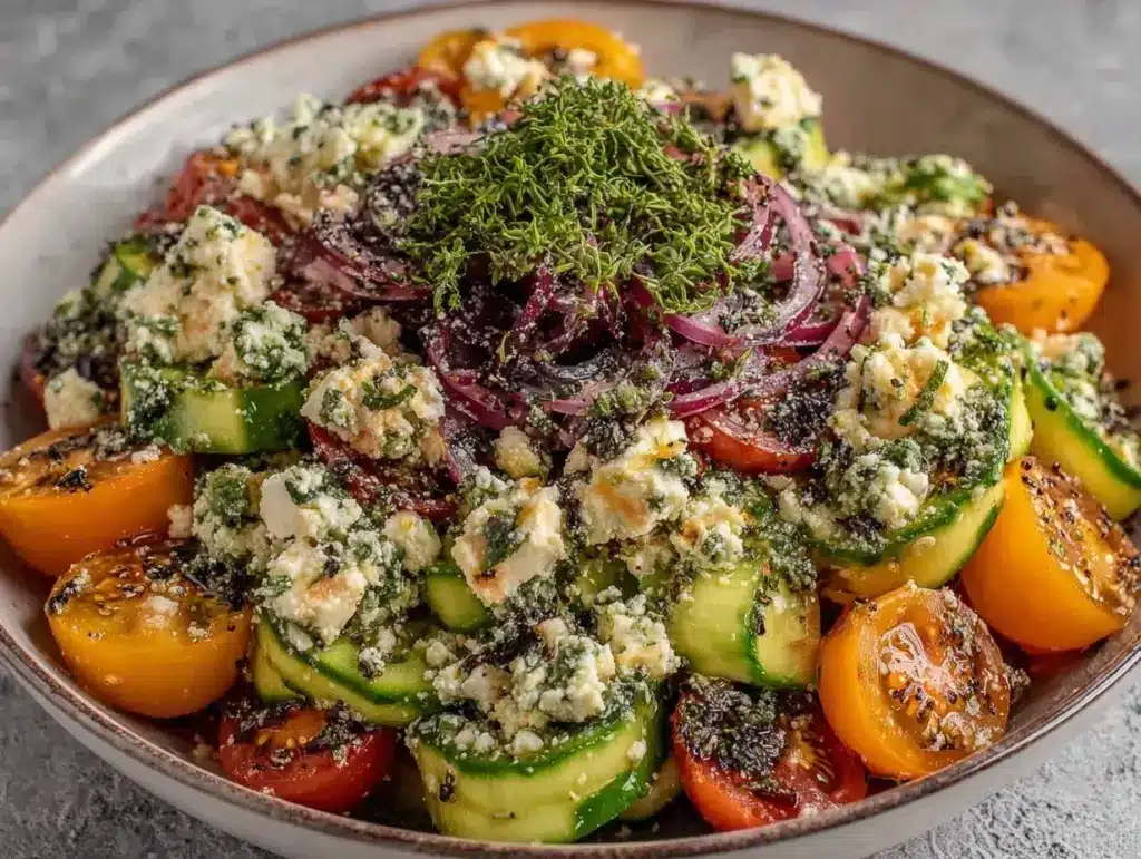 labor day cucumber tomato salad - featured image
