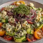 labor day cucumber tomato salad - featured image