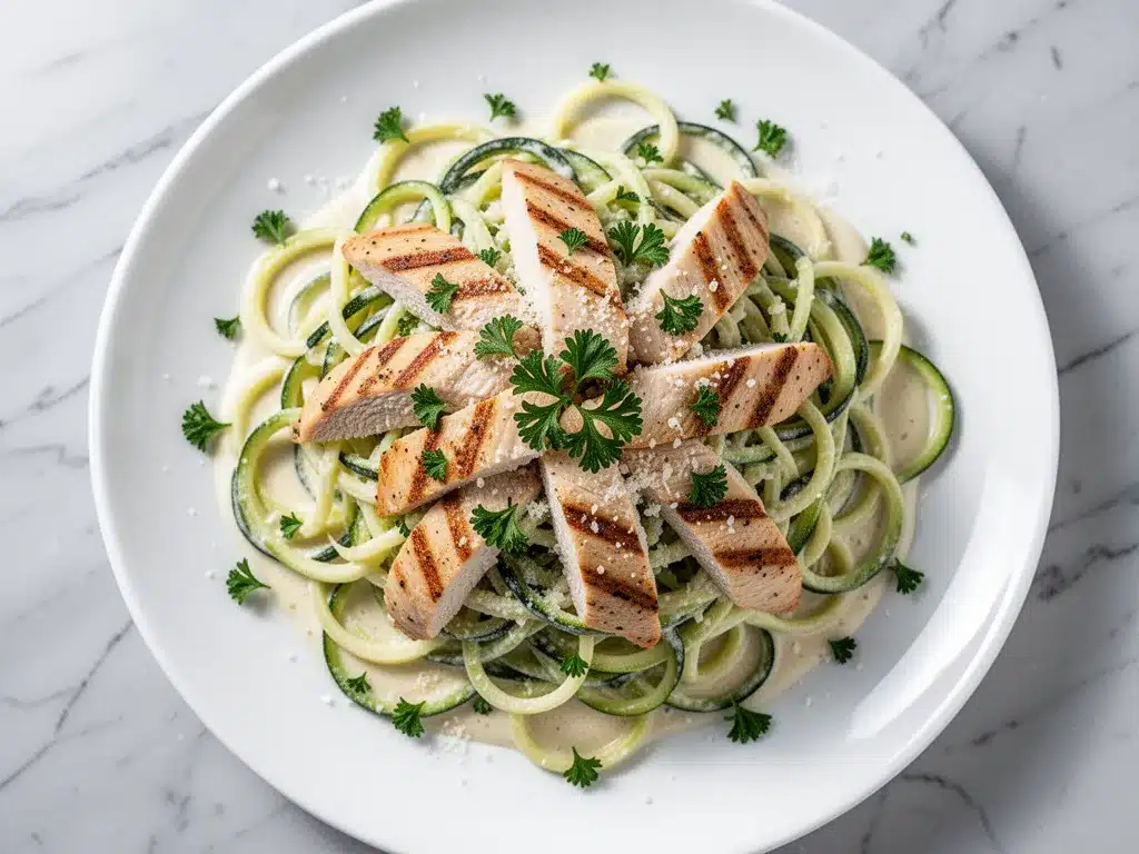 Low-Carb Chicken Alfredo Zucchini Noodles: 15-Min Easy Keto Meal 4 Low-Carb Chicken Alfredo Zucchini Noodles preparation steps