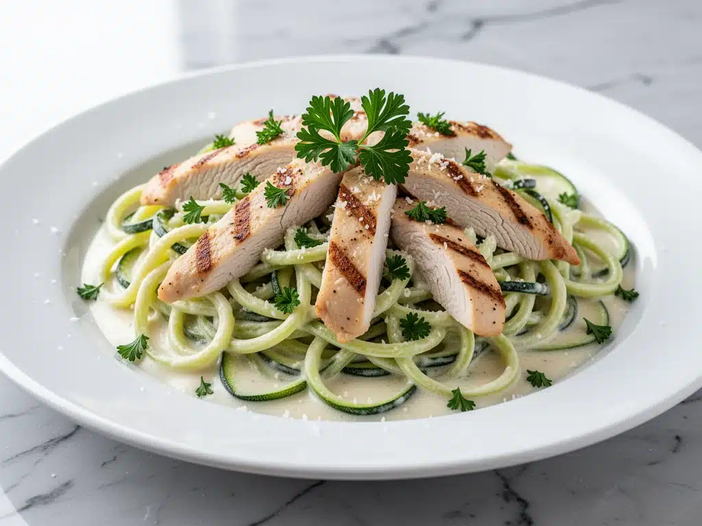 Low-Carb Chicken Alfredo Zucchini Noodles - featured image
