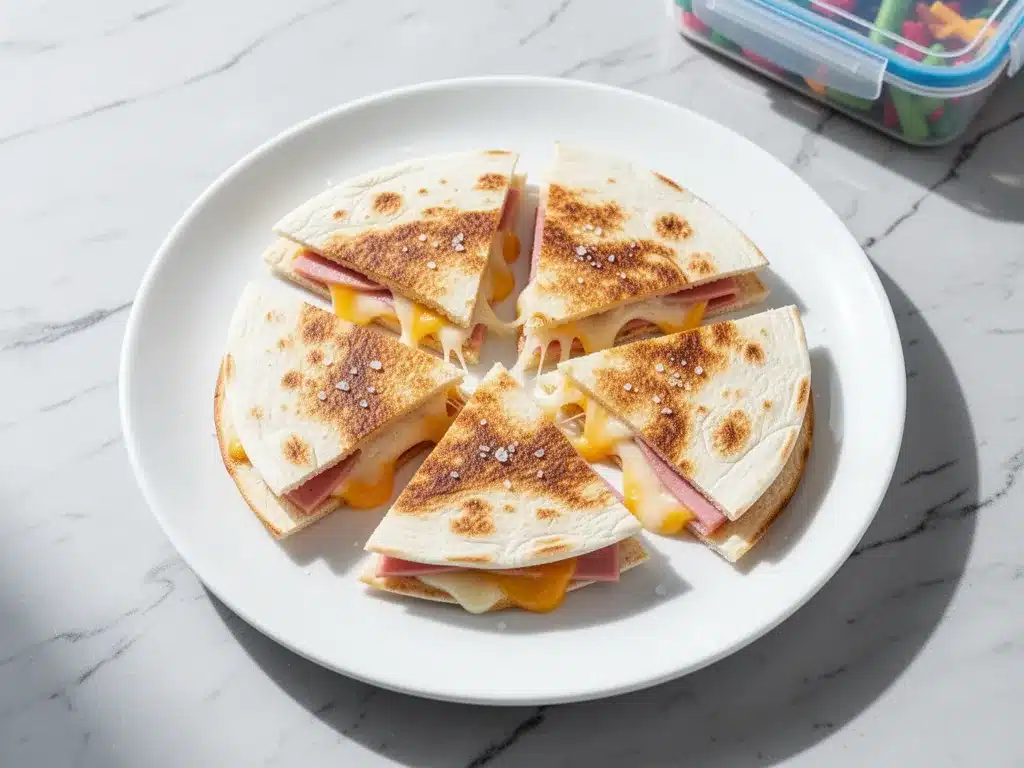 Mini Ham and Cheese Quesadillas: Easy Freezer Lunches 4 mini ham and cheese quesadillas preparation steps