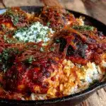 one-pan chicken and rice with caramelized onions - featured image