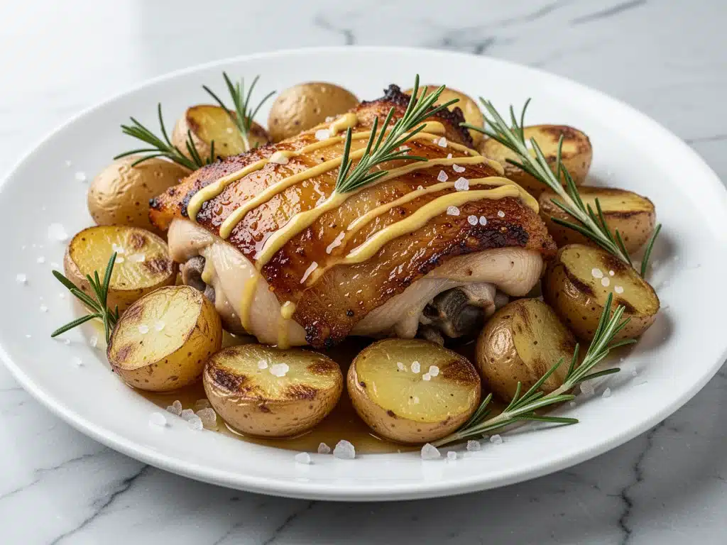 one-pan honey mustard chicken thighs - featured image
