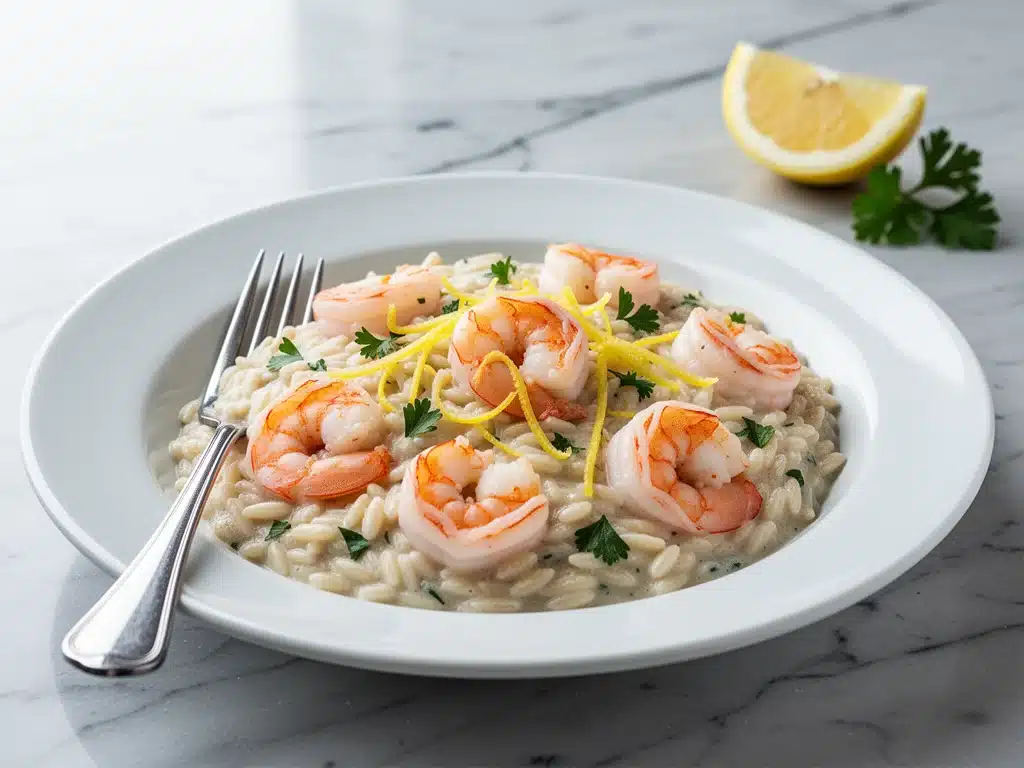 One-Pot Creamy Lemon Garlic Orzo with Shrimp - featured image