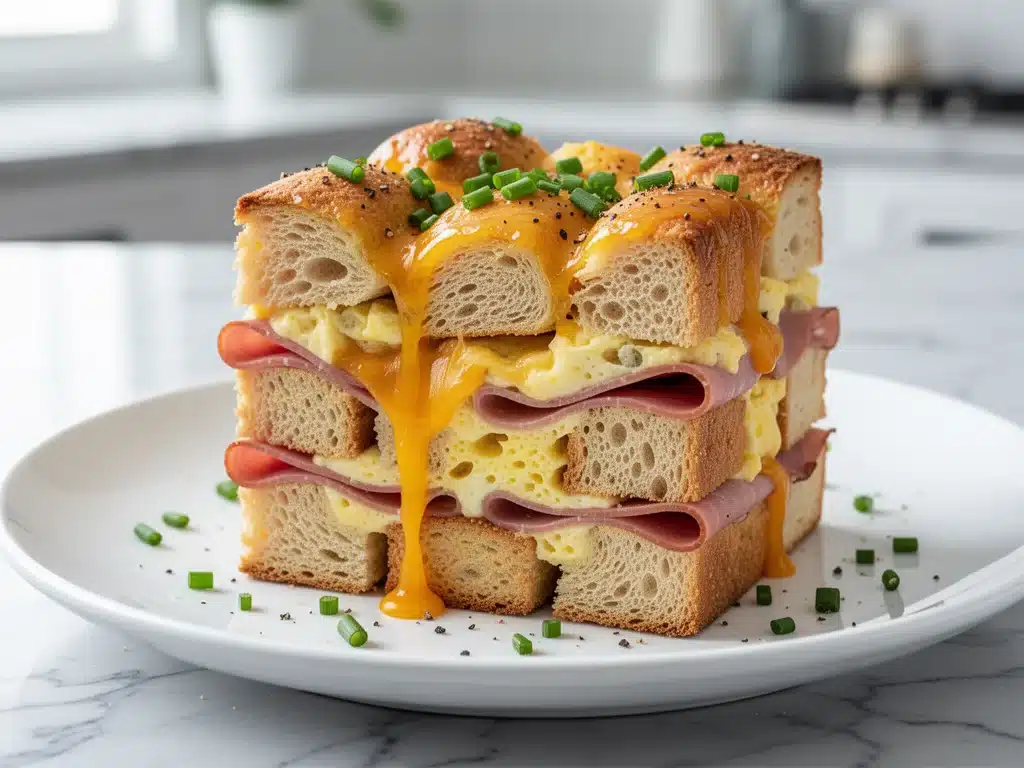 savory ham and cheese breakfast strata - featured image