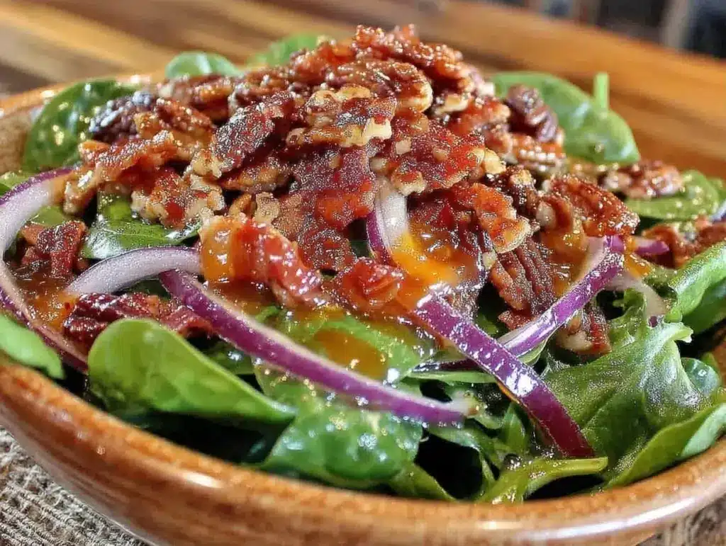 spinach salad with warm bacon vinaigrette - featured image