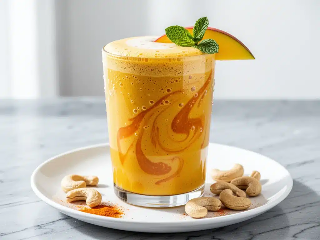 vegan mango turmeric golden milk smoothie - featured image