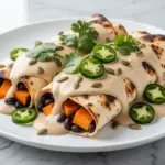 vegan sweet potato black bean enchiladas - featured image