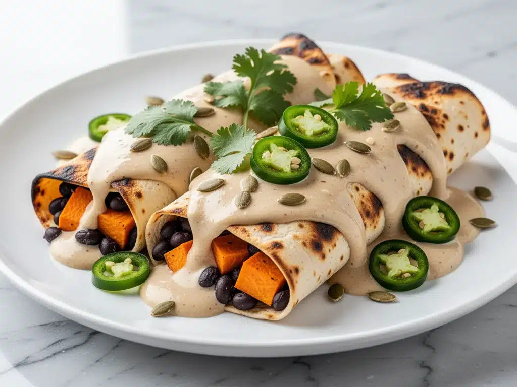 vegan sweet potato black bean enchiladas - featured image