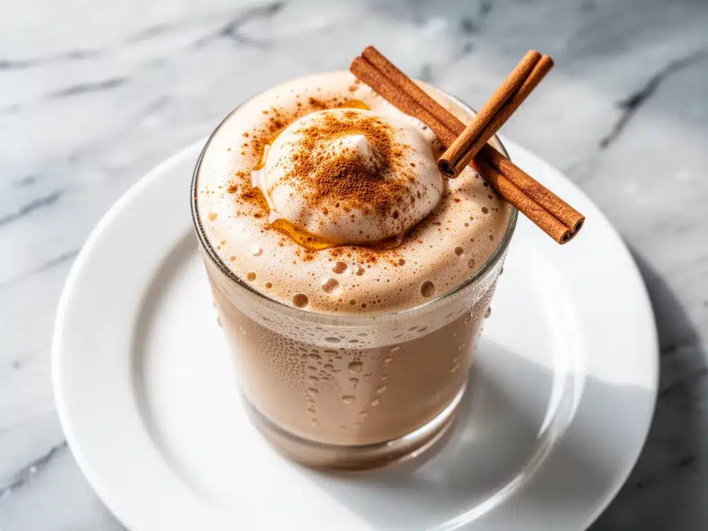 Blended Chai Latte: Easy Cinnamon Honey Cold Foam 4 blended chai latte preparation steps