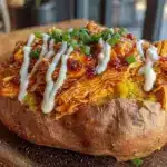 buffalo chicken stuffed sweet potatoes - featured image
