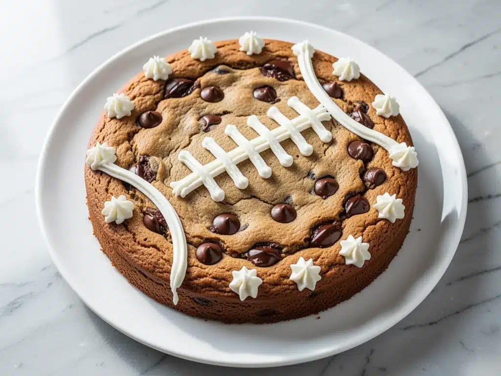Game Day Football Chocolate Chip Cookie Cake with Buttercream Laces 4 Game Day Football Chocolate Chip Cookie Cake preparation steps