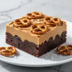 no-bake peanut butter pretzel brownie bars - featured image