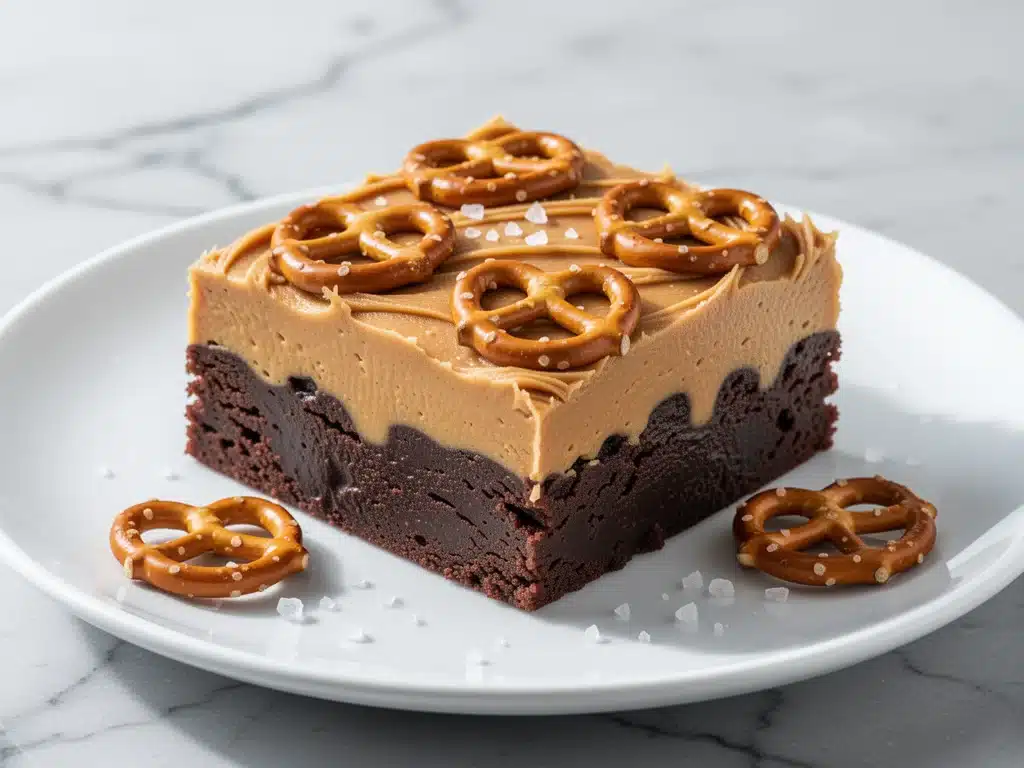 no-bake peanut butter pretzel brownie bars - featured image