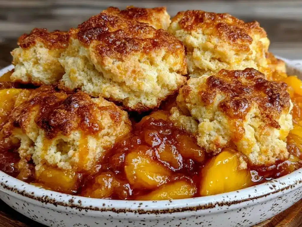 old fashioned peach cobbler - featured image