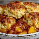 old fashioned peach cobbler - featured image