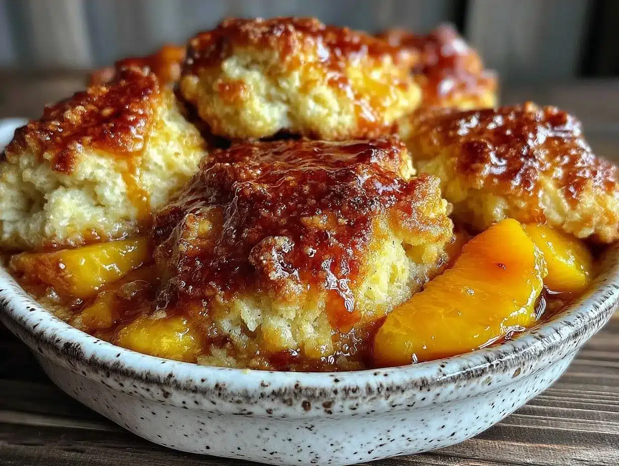 Old Fashioned Peach Cobbler: 3-Ingredient Biscuit Topping 4 old fashioned peach cobbler preparation steps