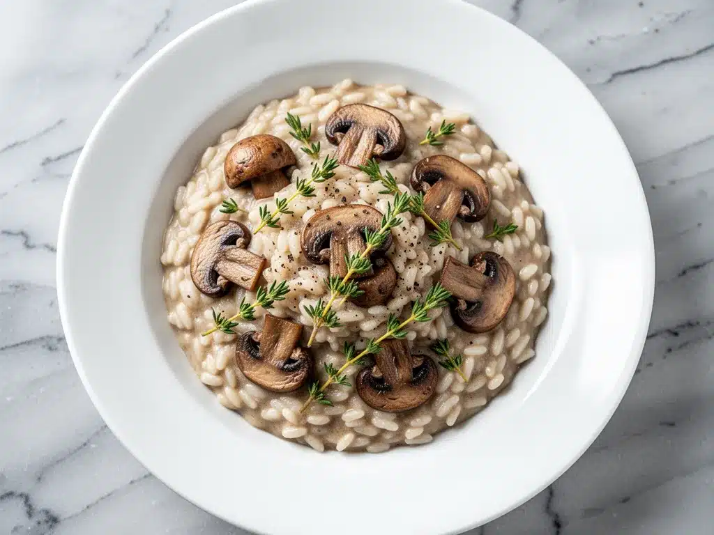 Vegan One-Pot Creamy Mushroom Risotto with Fresh Thyme 4 vegan one-pot creamy mushroom risotto preparation steps