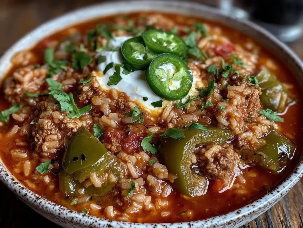 vegetarian stuffed pepper soup - featured image
